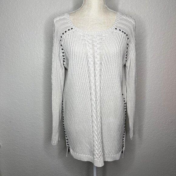 PHILOSOPHY Womens Gray Studded Cable Knit Sweater Size 0X - Picture 3 of 13